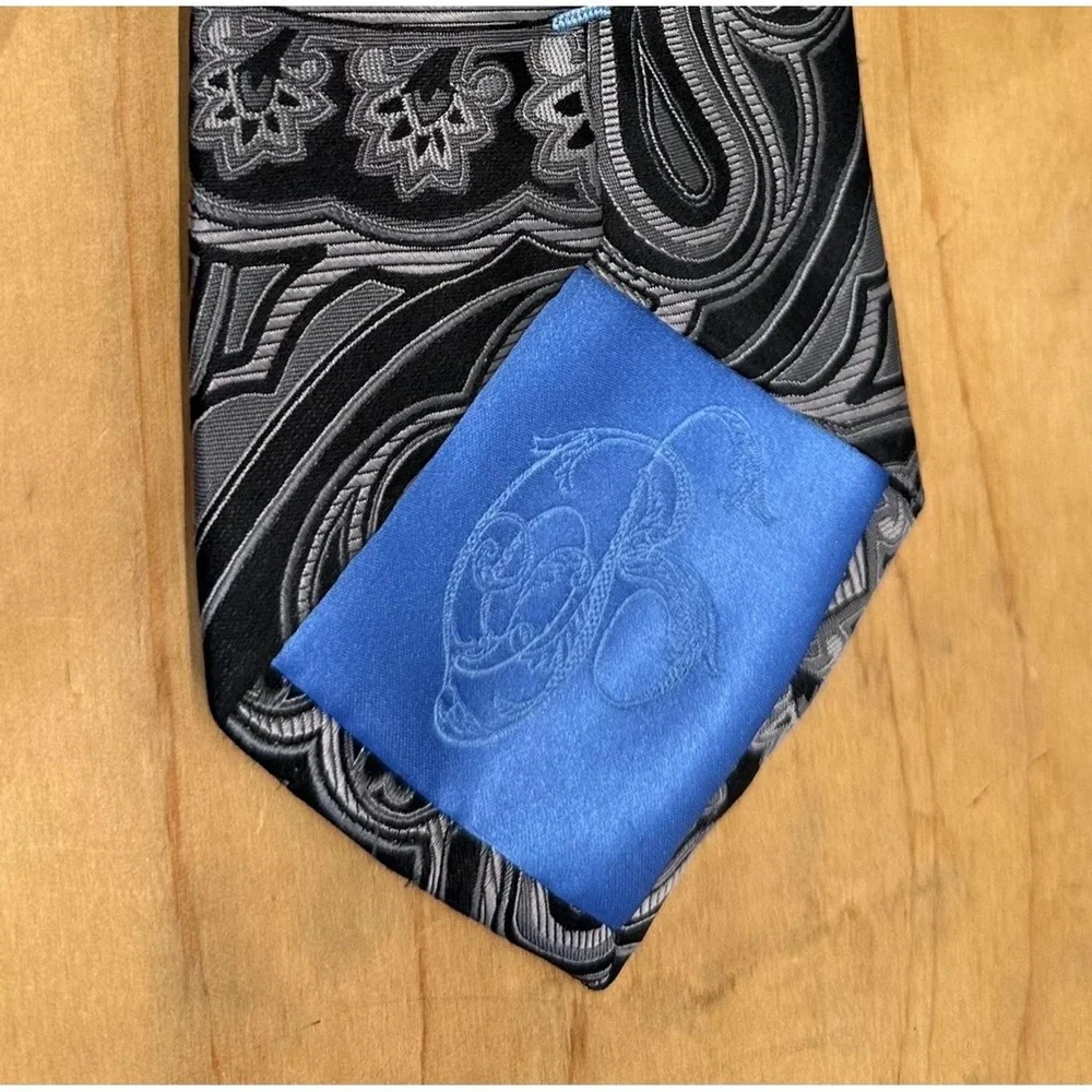 Bugatti Mens‎ Paisley Pattern Necktie Black Silver Elegant Formal
